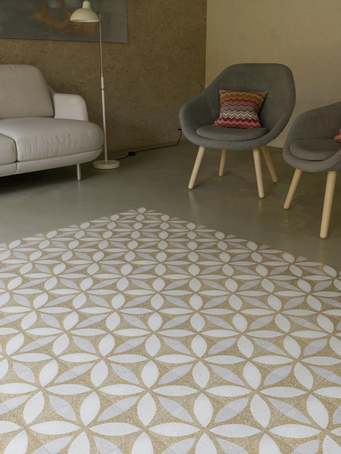 Estancia con suelo de terrazzo Concret Diamond