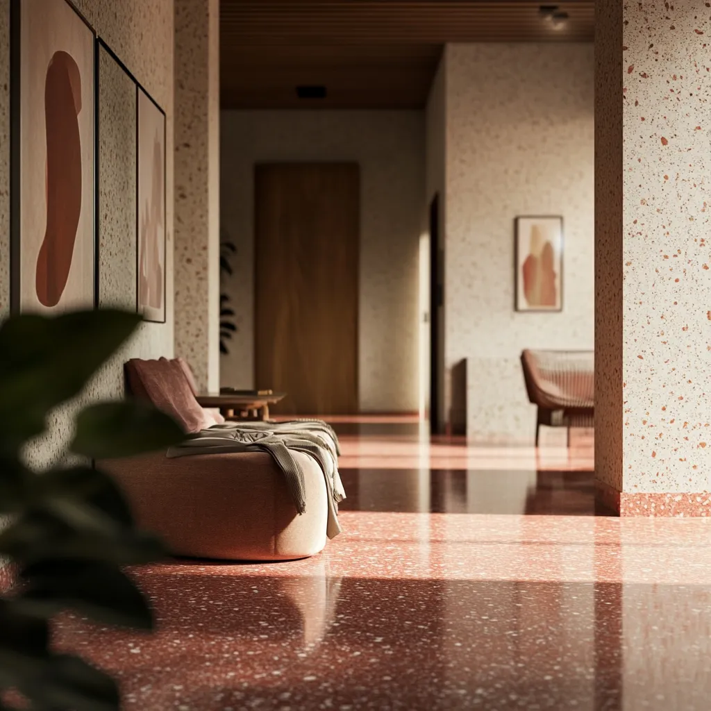 terrazo rojo pasillos hotel