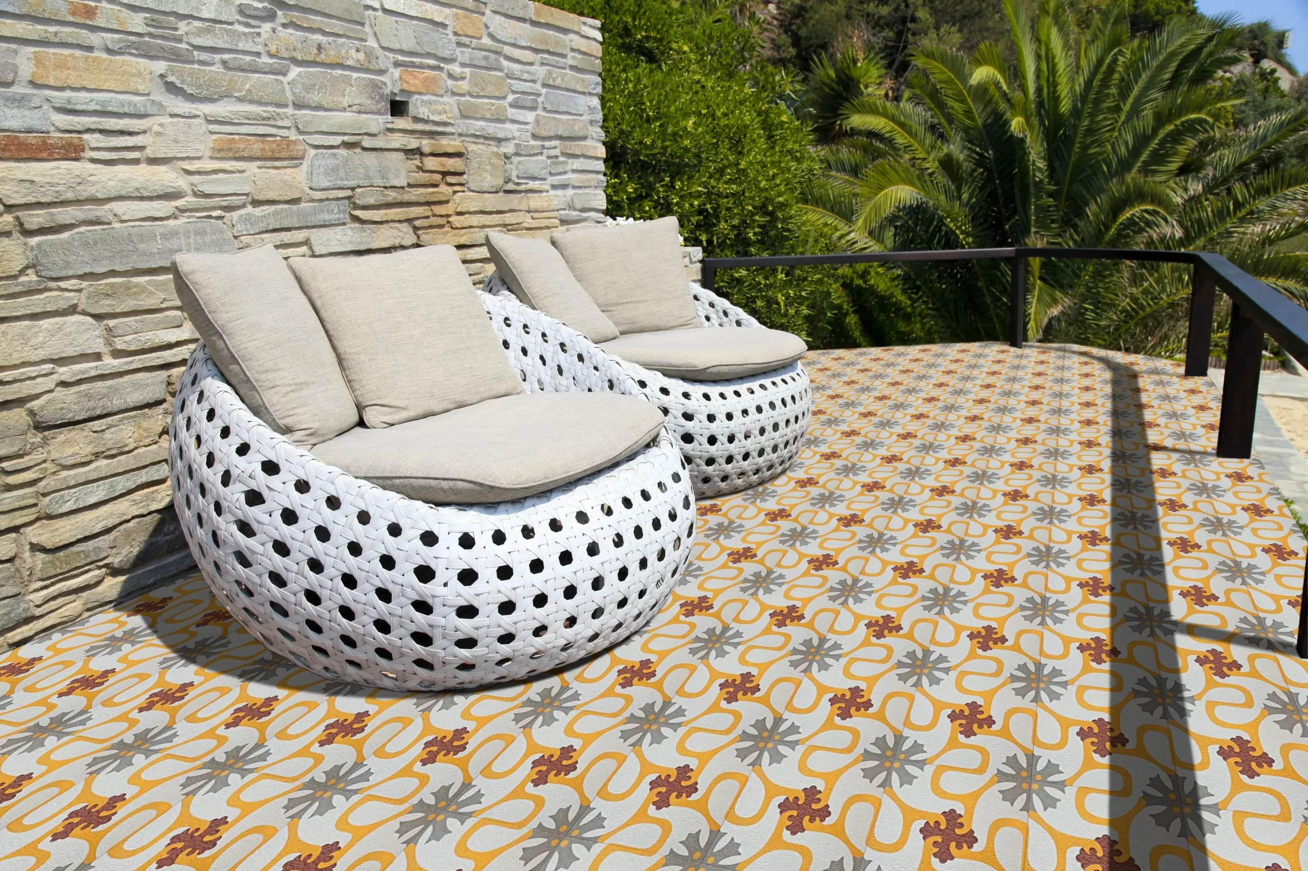 superficie de baldosa hidráulica Mosaics Torra con tratamiento de fábrica, detalle de la textura