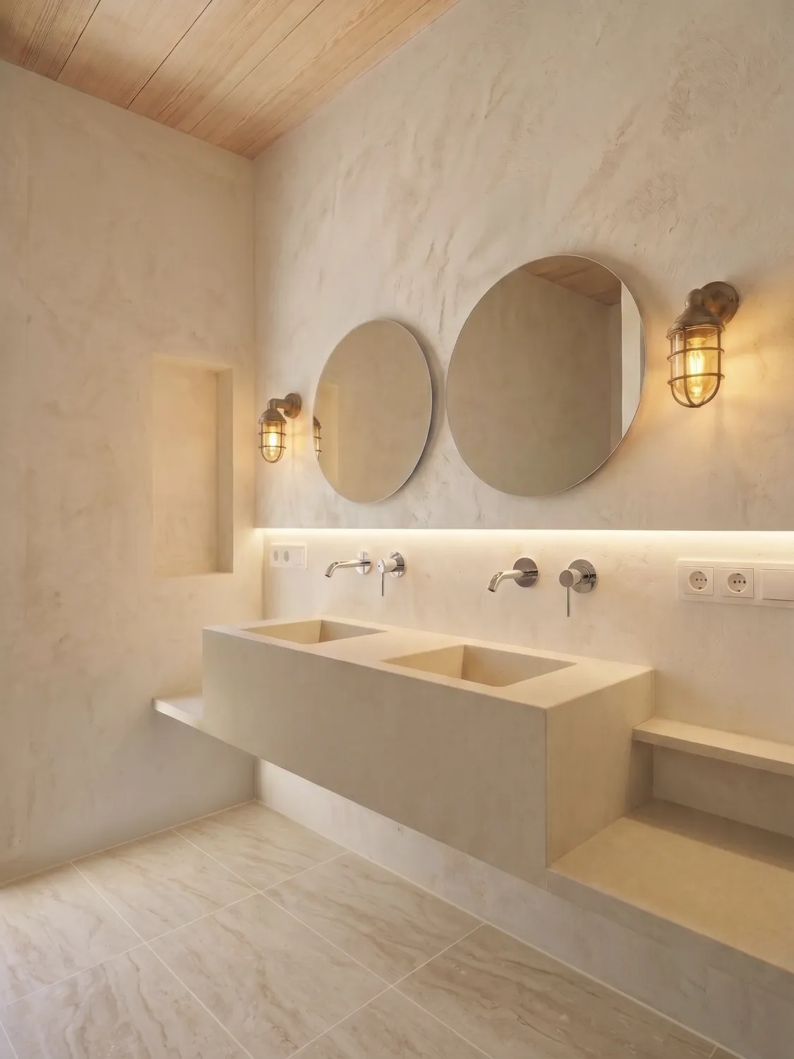 Lavabo doble de microcemento beige
