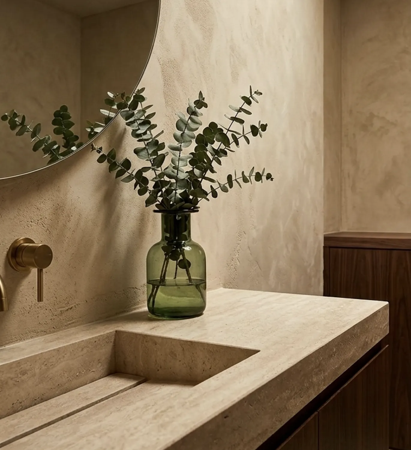 Detalle de lavabo de travertino