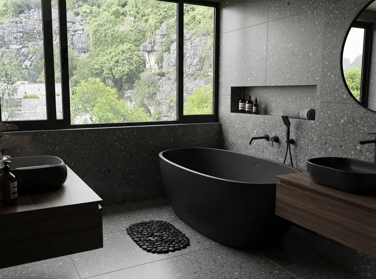 Bañera exenta de terrazo negro