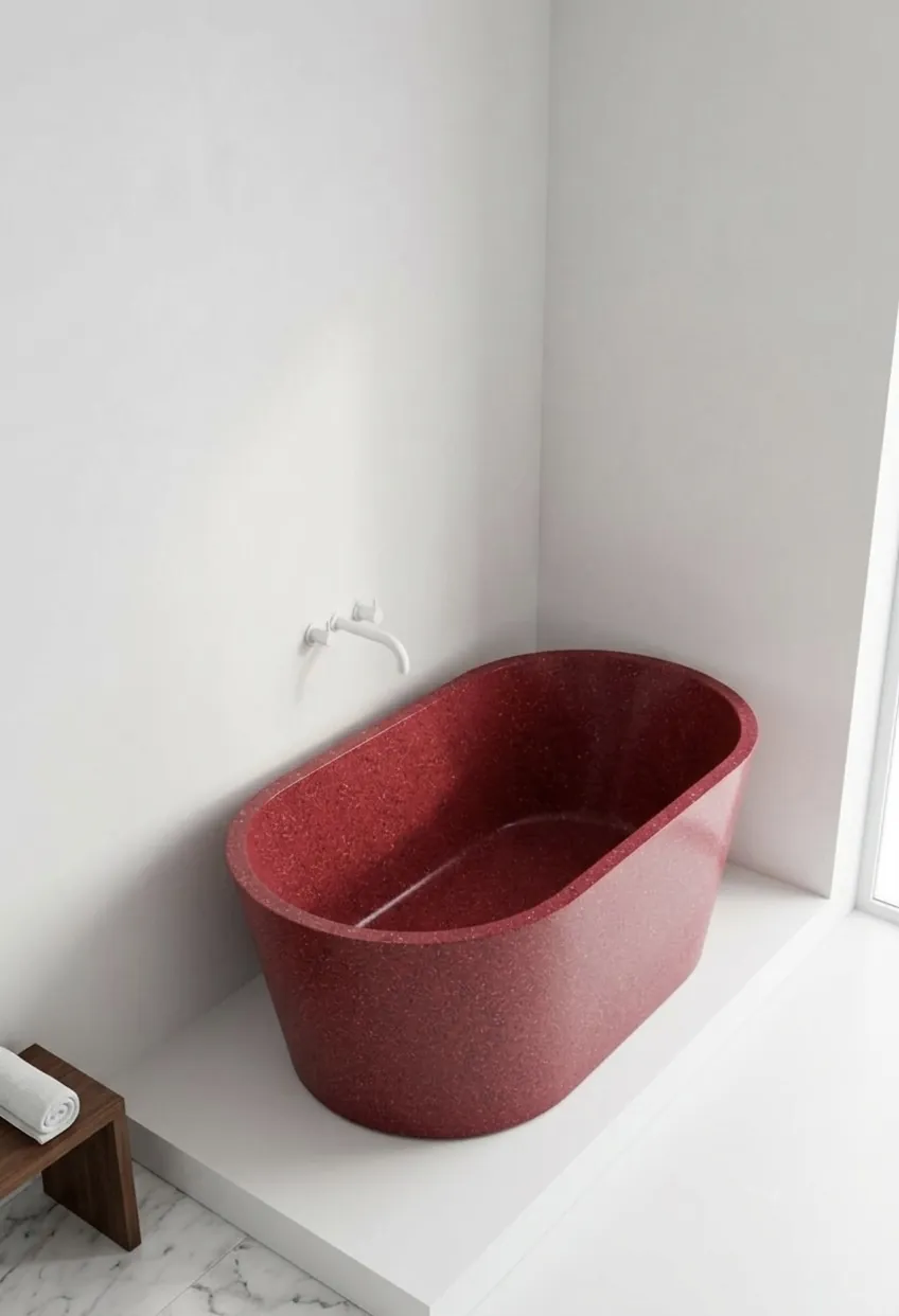 Bañera exenta de terrazo rojo