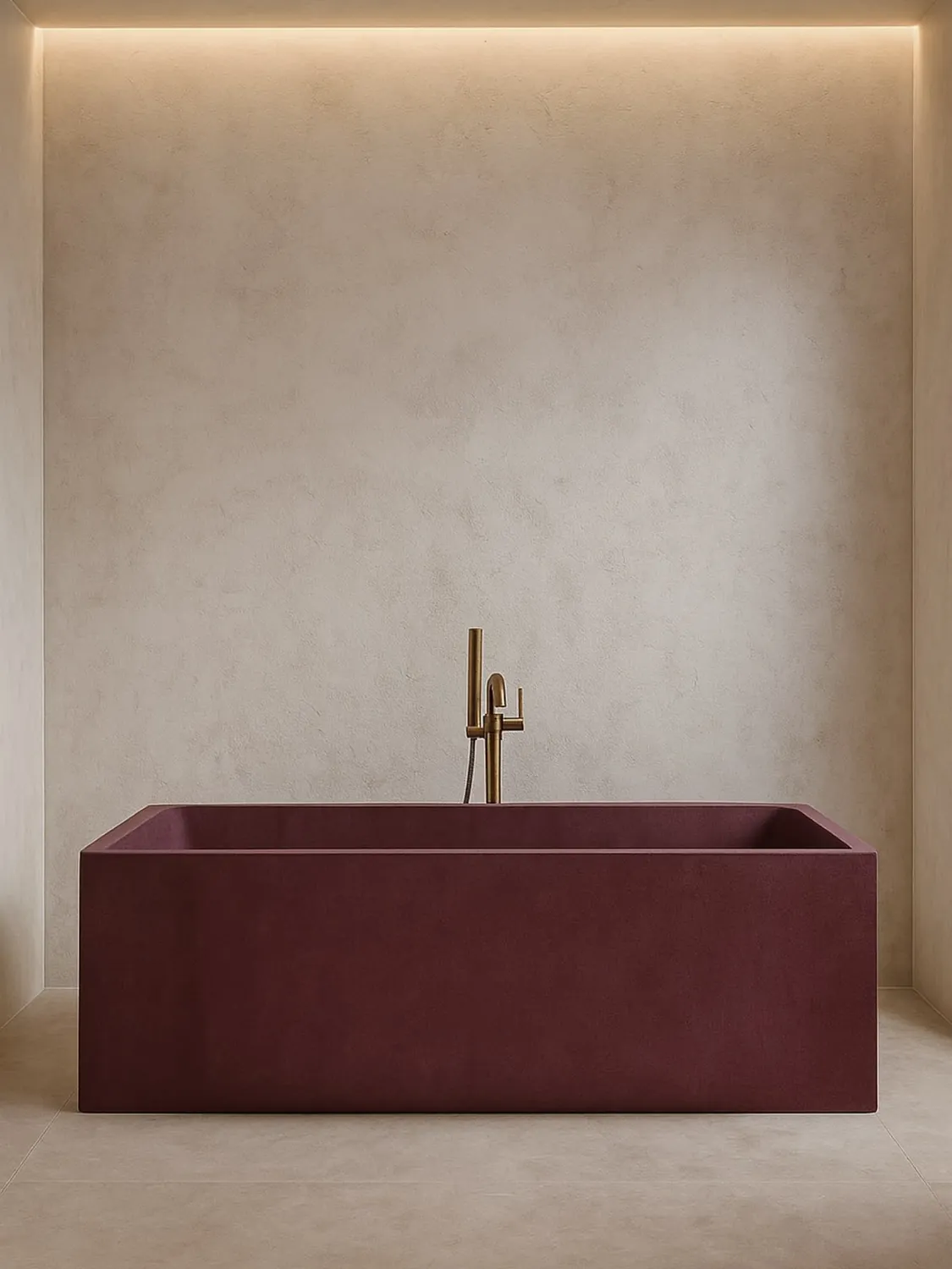 Bañera de microcemento granate