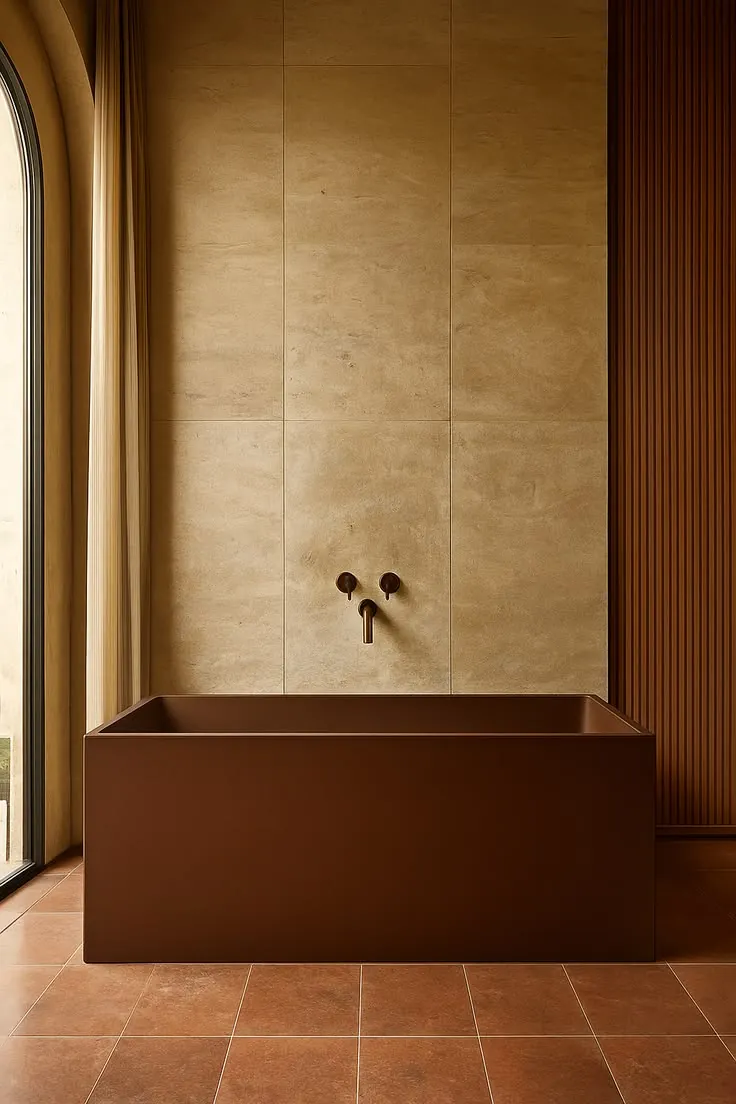Bañera de microcemento terracota