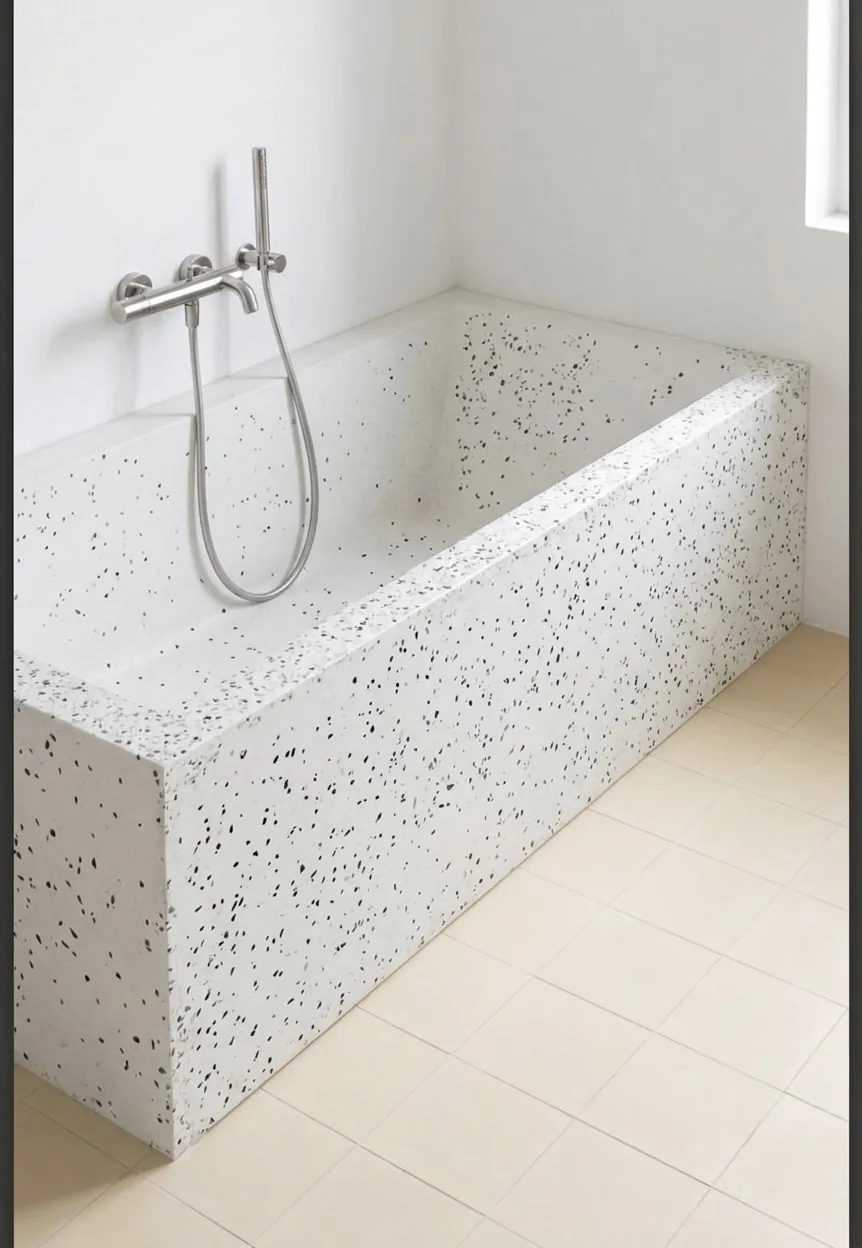 Bañera de obra de terrazo blanco