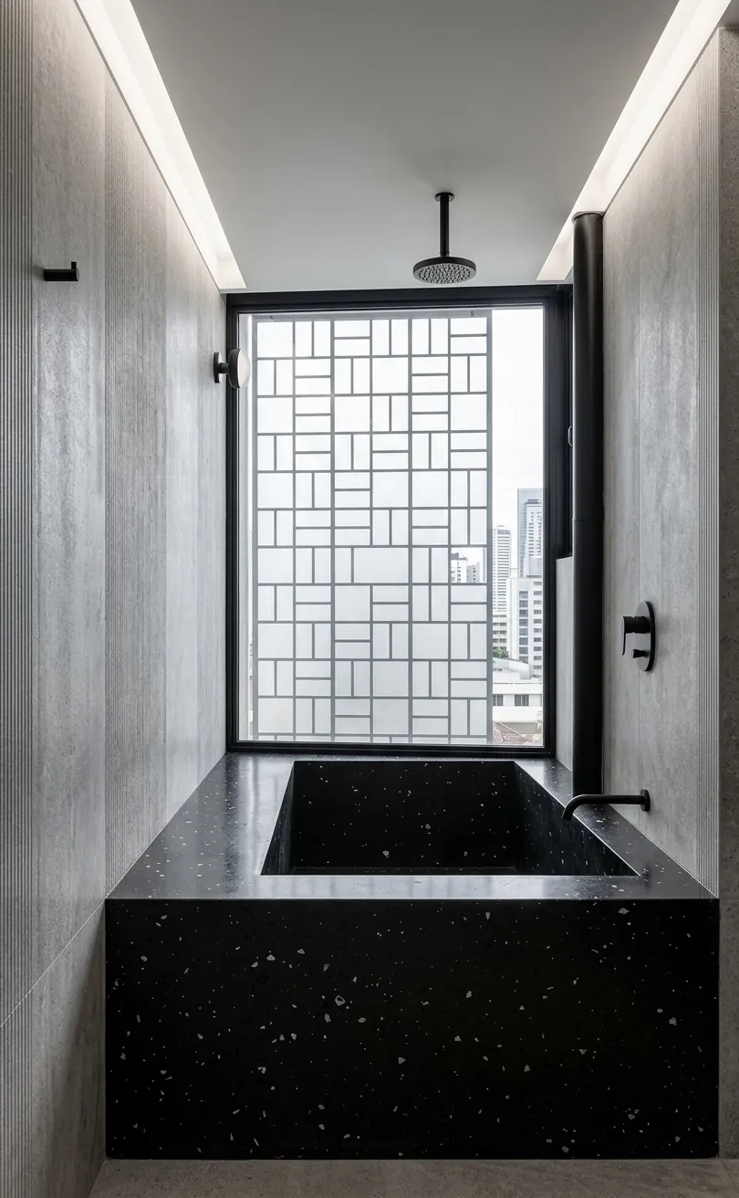 Bañera de obra de terrazo negro