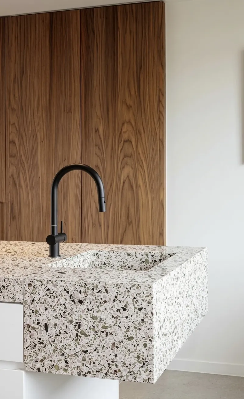Encimera de terrazo con frontal en cocina