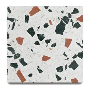 Terrazzo Jade Stone 30x30 em branco com agregados verde jade e terracota