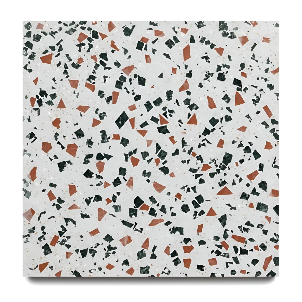 Terrazzo Jade Stone 60x60 en blanc amb àrids verd jade i terracota