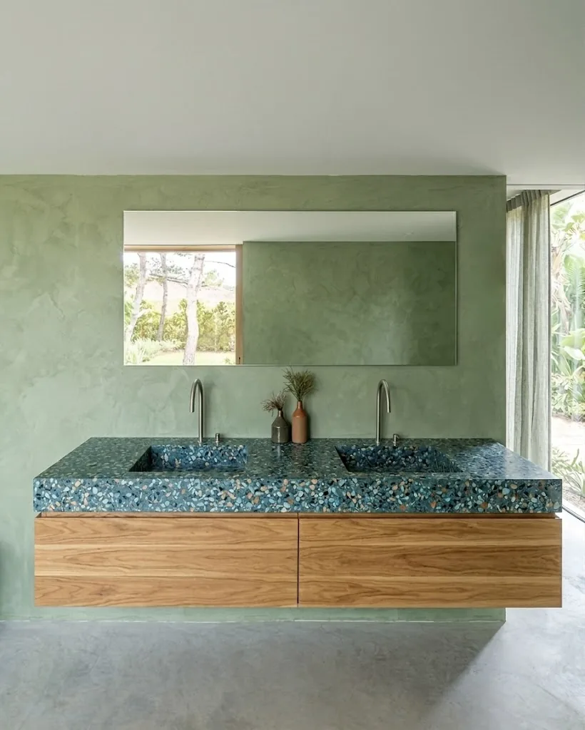 lavabo de terrazzo a medida en casa rural de Mosaics Torra