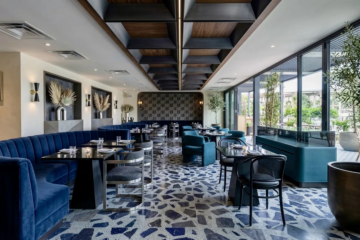 restaurante en Berlín con terrazzo personalizado de Mosaics Torra